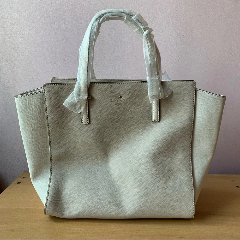 Brand New Kate Spade Beige and White Genuine Leather Shoulder Bag